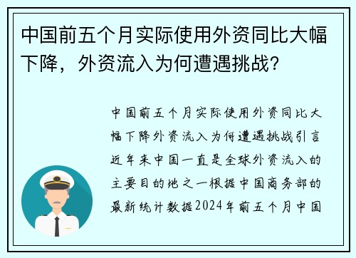 中国前五个月实际使用外资同比大幅下降，外资流入为何遭遇挑战？